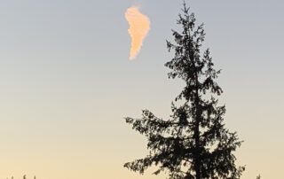 A cloud formation painted orange by sunlight.