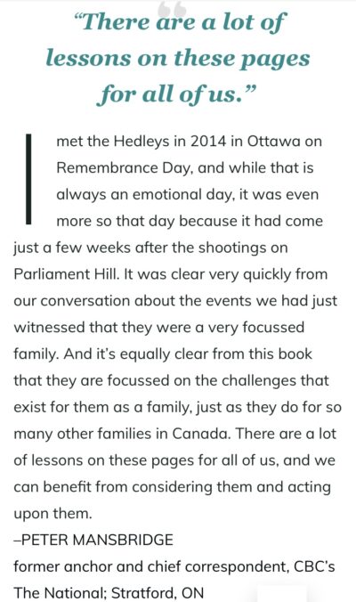 A transcript of an endorsement from Peter Mansbridge for What's Not Allowed by Teresa Hedley