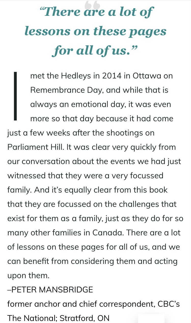 A transcript of an endorsement from Peter Mansbridge for What's Not Allowed by Teresa Hedley